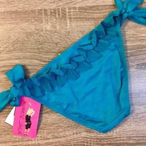 NWT Betsey Johnson Blue Ruffle Bikini Bottoms